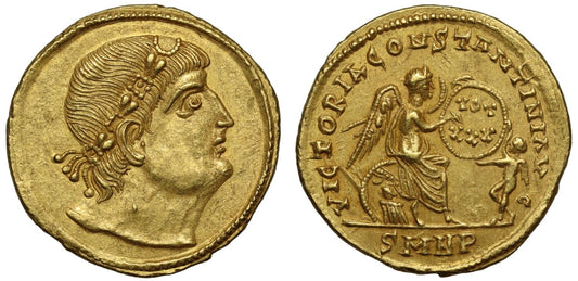 Constantine I, Heavenward-gaze, Heavy Weight Gold Solidus, Nicomedia, NGC Choice AU, 5/5, 4/5.