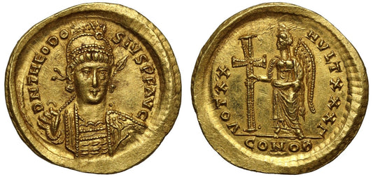 Theodosius II, Gold Solidus, NGC CH AU 5/5, 4/5, brushed.