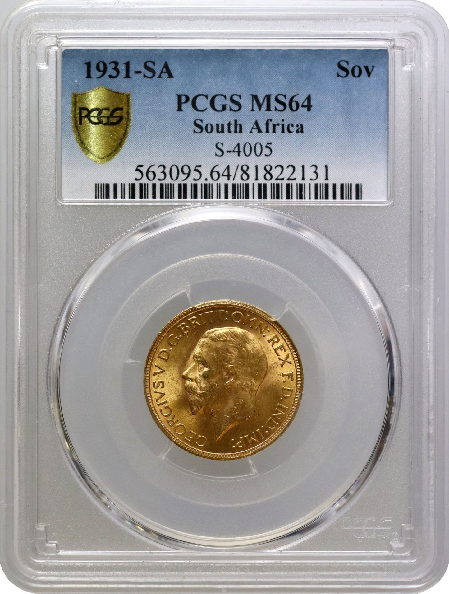 George V 1931-SA Sovereign, Pretoria mint, South Africa, PCGS MS64