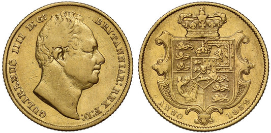 William IV 1832 Sovereign, 1st bust, nose to N, much rarer than 2nd bust