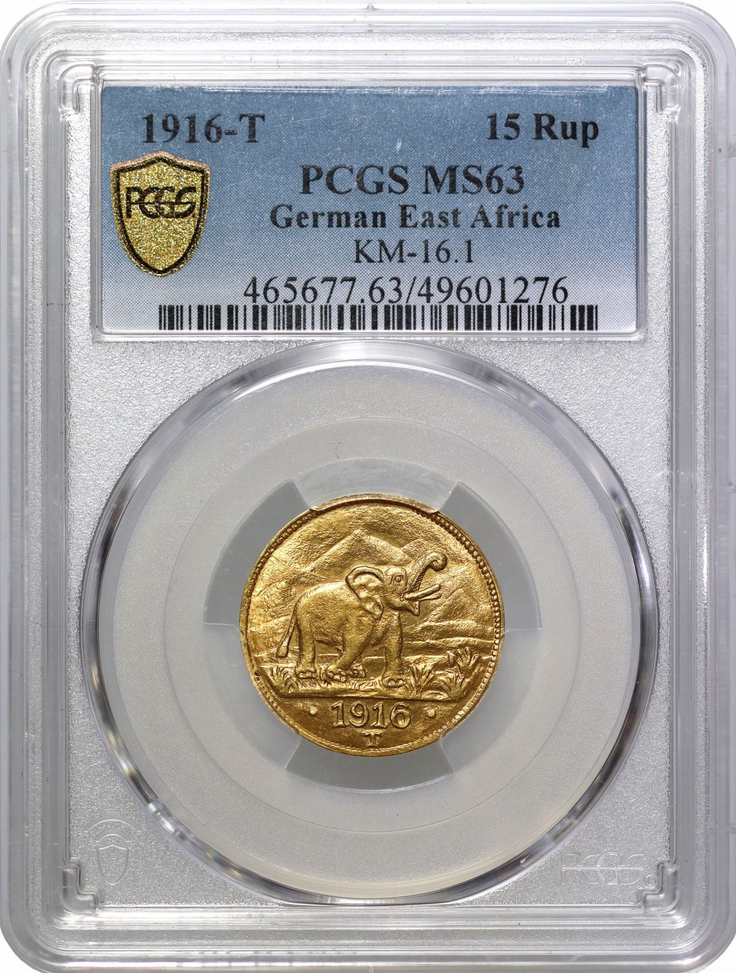 German East Africa, gold 15-Rupien 1916-T, MS63