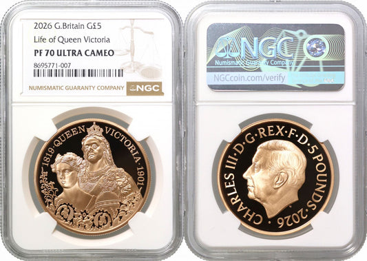 Charles III 2026 gold PF70 UC £5 Victoria 125th Anniversary