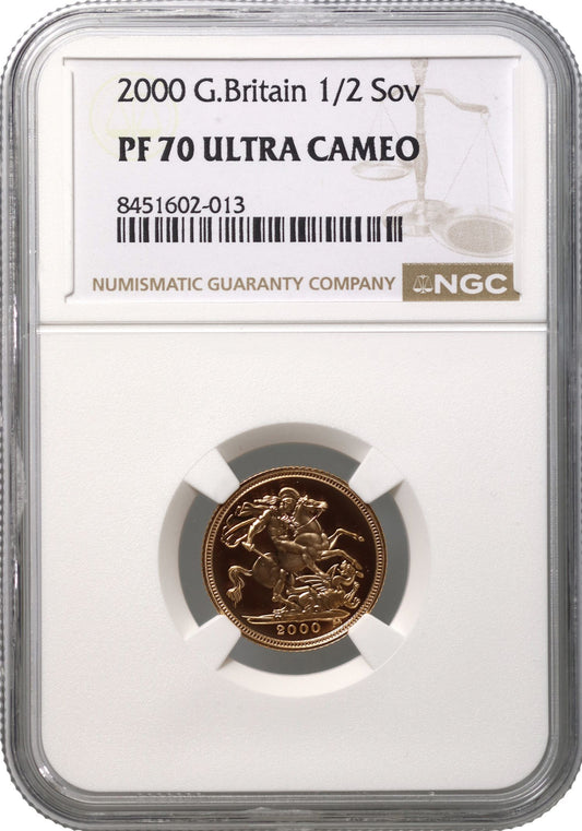 Elizabeth II 2000 proof Half-Sovereign PF70 UCAM