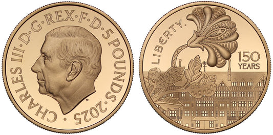 Charles III 2025 proof Five-Pounds '150 years of Liberty', low mintage