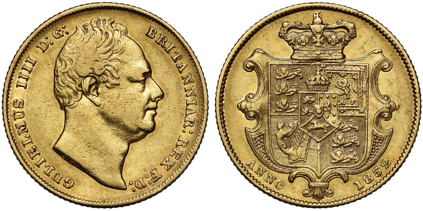 William IV 1832 Sovereign, 1st bust, nost to second I of legend, very rare