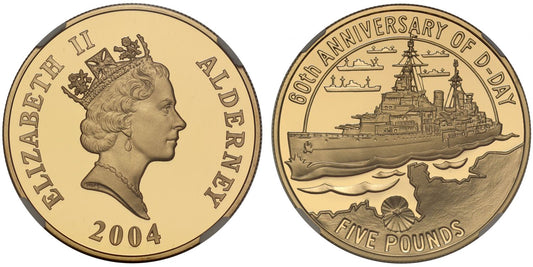Alderney 2004 PF70 UC gold Five-Pounds DDay Anniversary