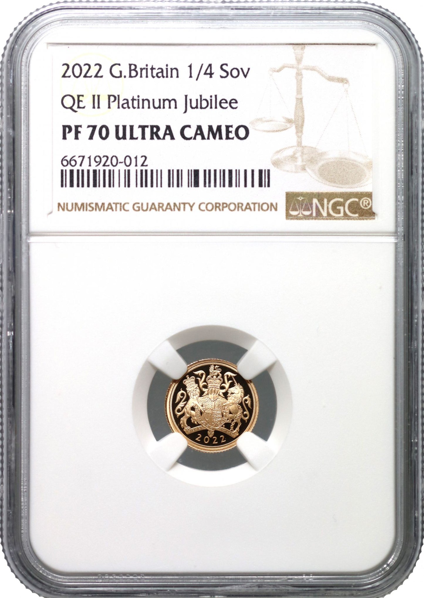 Elizabeth II 2022 Quarter-Sovereign PF70 UC Platinum Jubilee