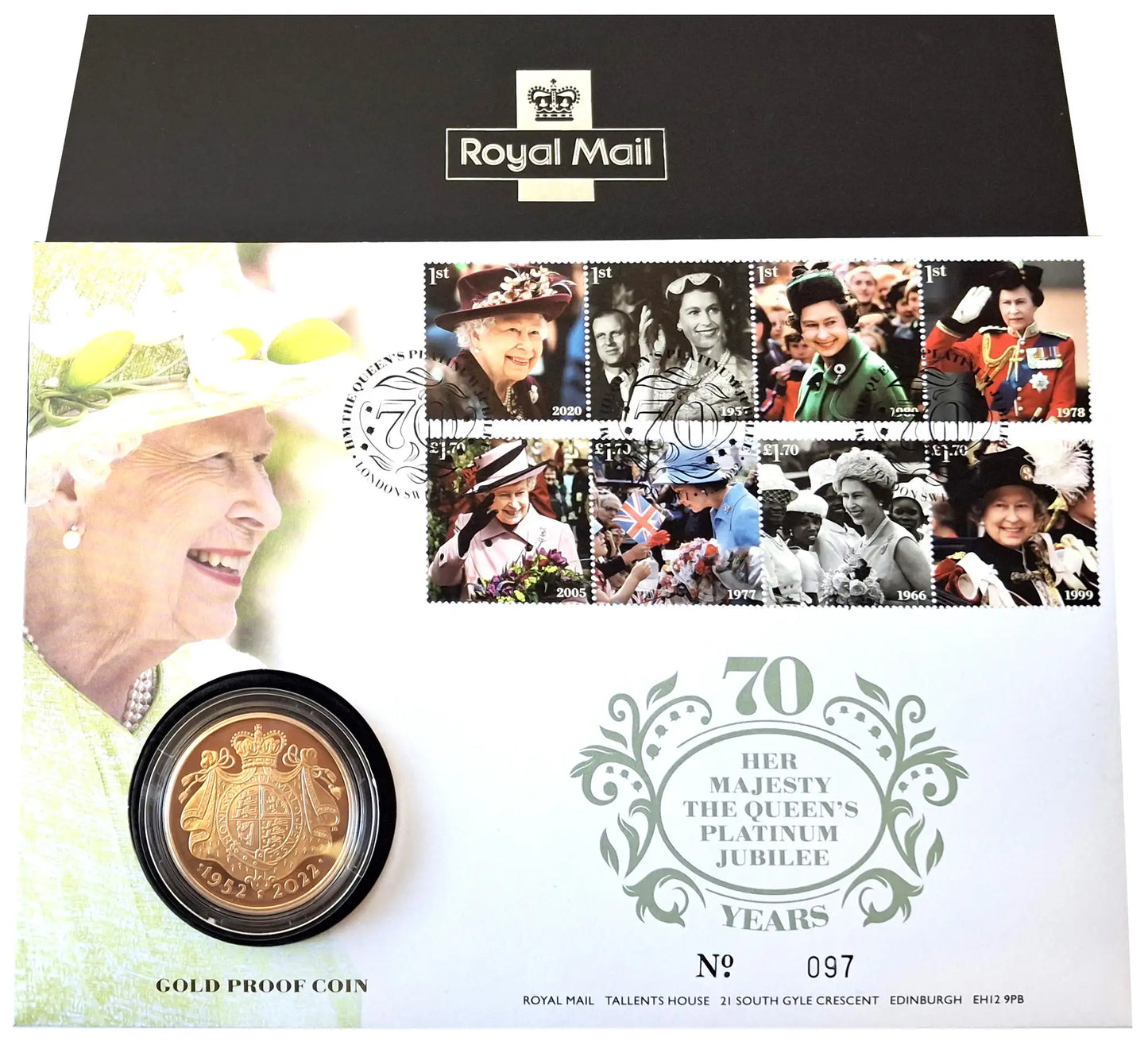 Elizabeth II 2022 gold proof Five-Pounds cover Platinum Jubilee
