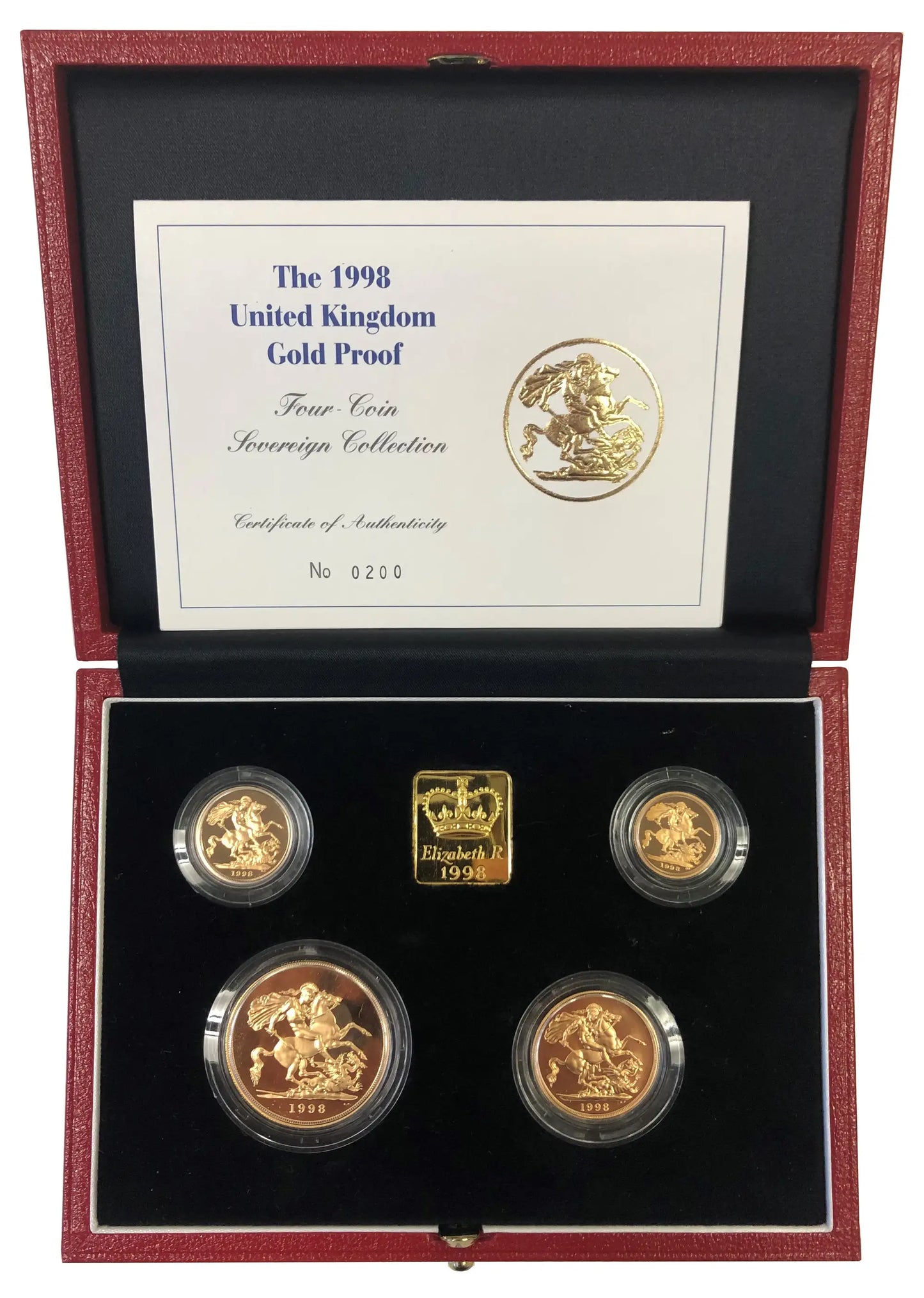 Elizabeth II 1998 gold proof 4-coin Set Sovereign Collection