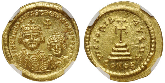 Heraclius with Heraclius Constantine, Gold Solidus, MS 5/5 4/5.