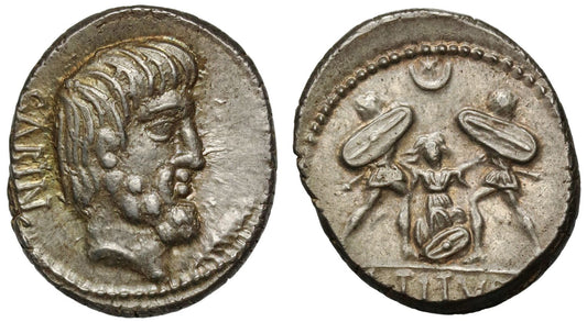 L TITVRI L F SABINVS, Silver Denarius, the Killing of Tarpeia.