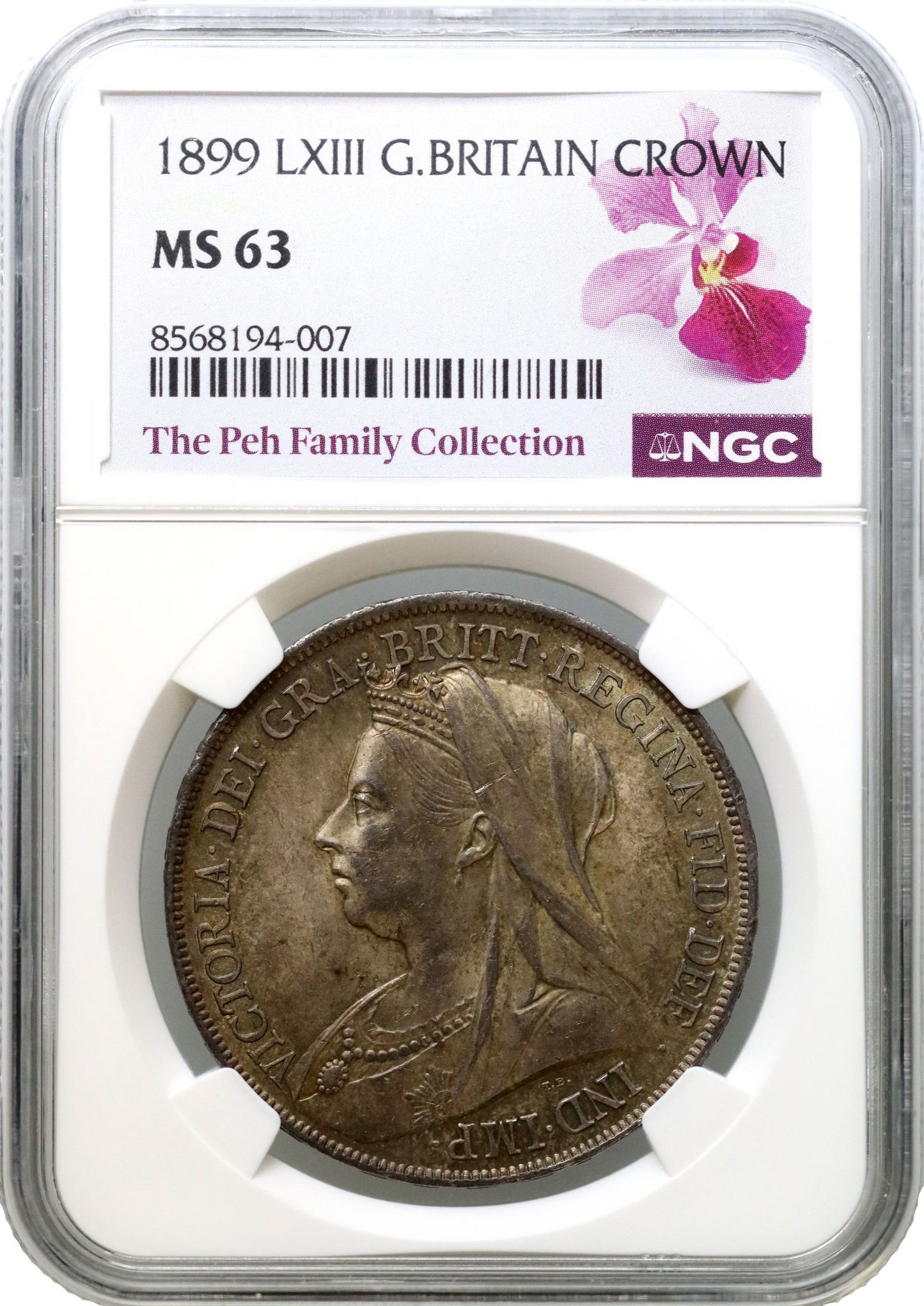 Victoria 1899 Crown, edge LXIII, MS63, ex Peh collection
