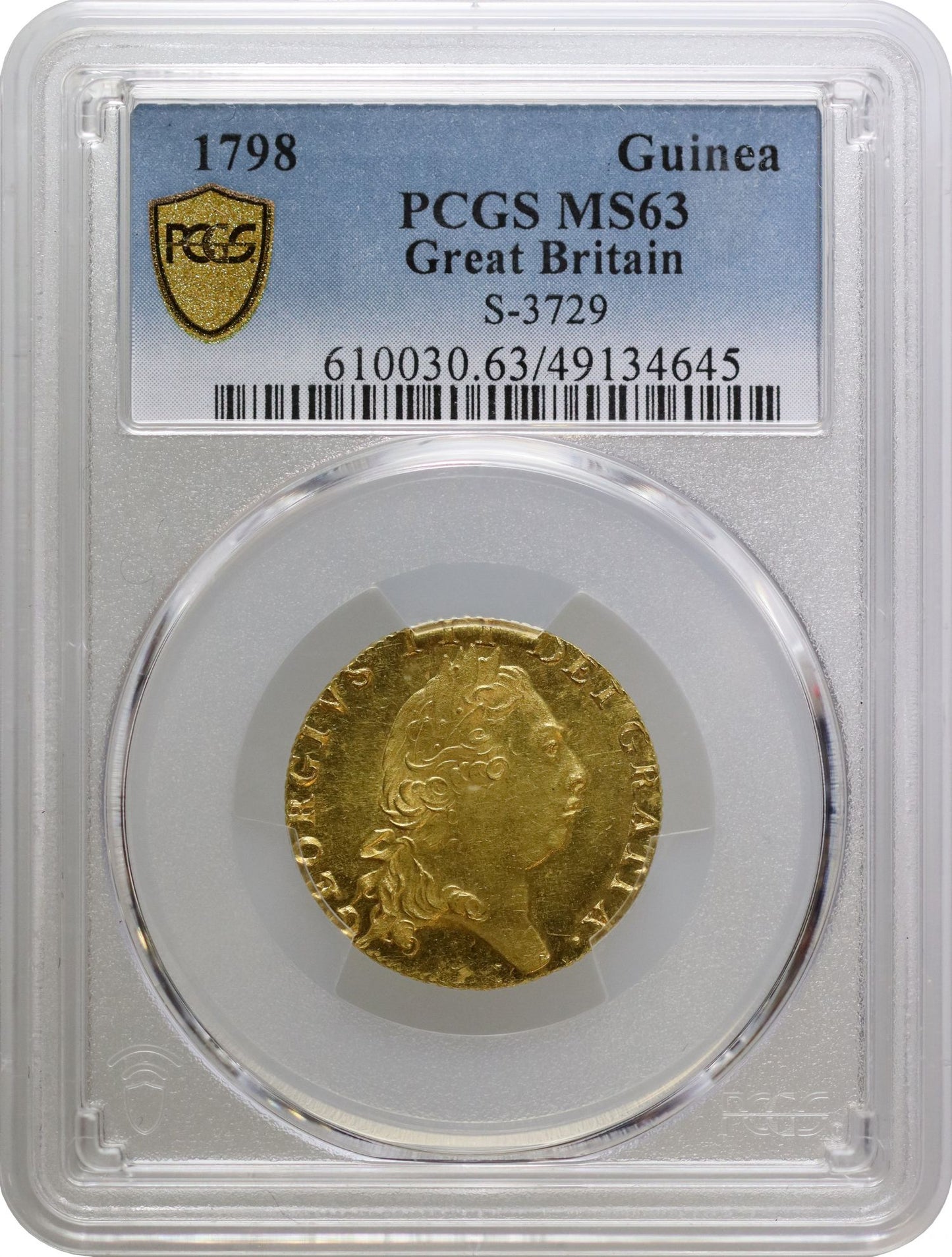 George III 1798 Guinea, MS63, fifth bust, spade reverse