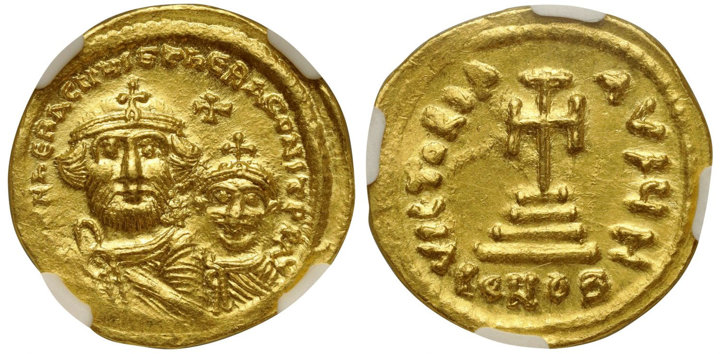 Heraclius with Heraclius Constantine, Gold Solidus, Ch AU 4/5 4/5.
