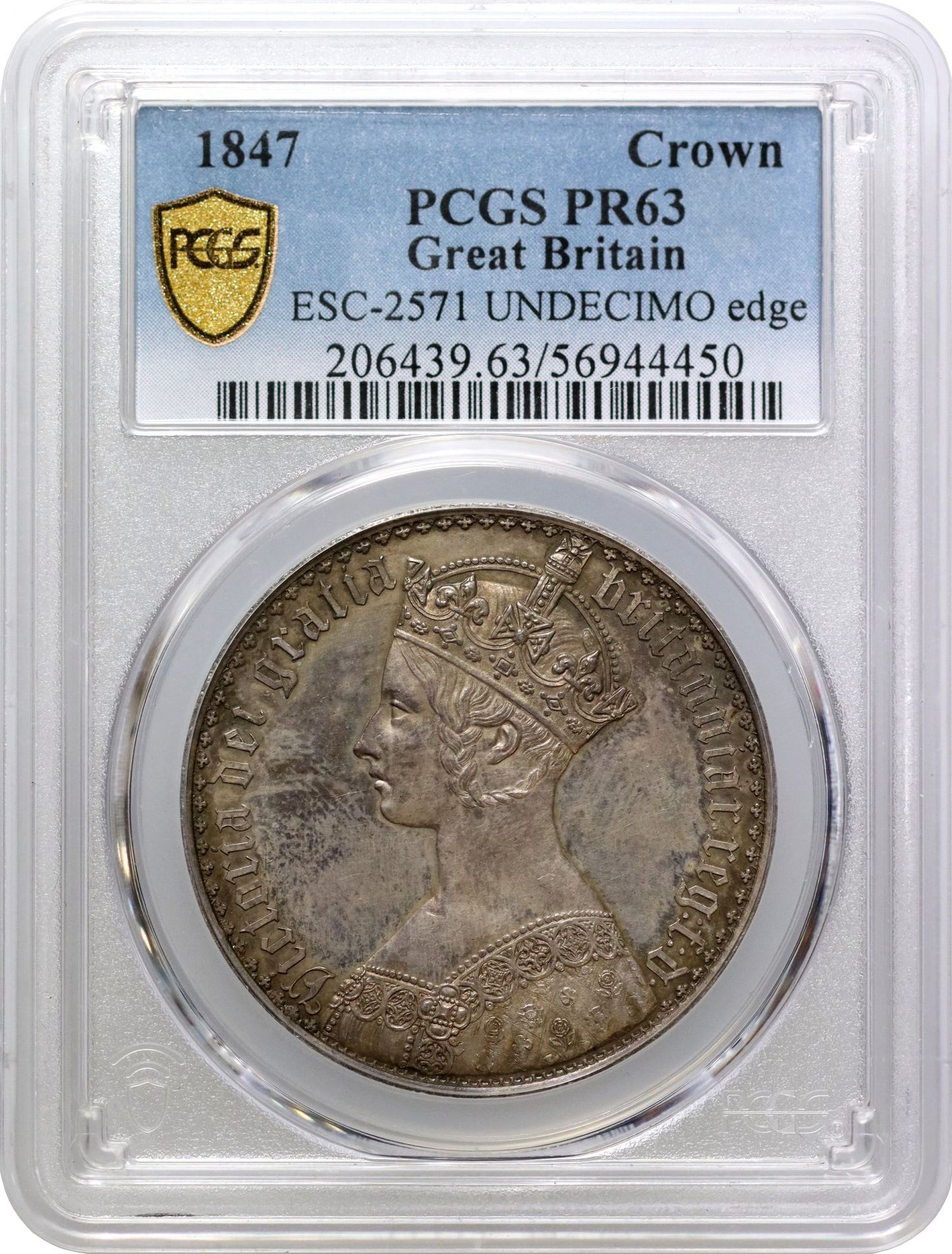Victoria 1847 proof Gothic Crown, PR63, lettered edge