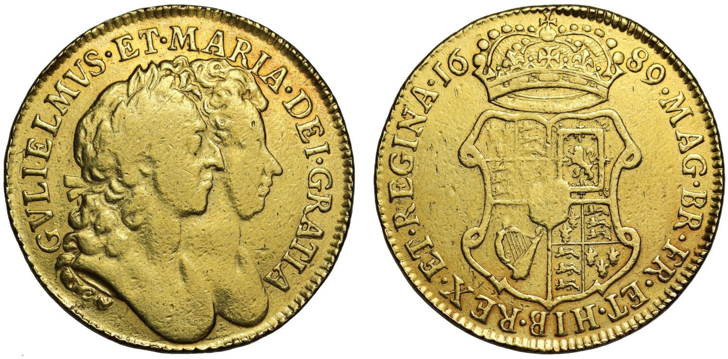 William and Mary 1689 Guinea, denomination 1st year for reign