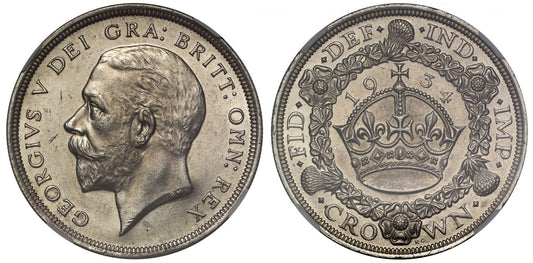 George V 1934 'Wreath' Crown, MS64, only 932 struck, rarest year