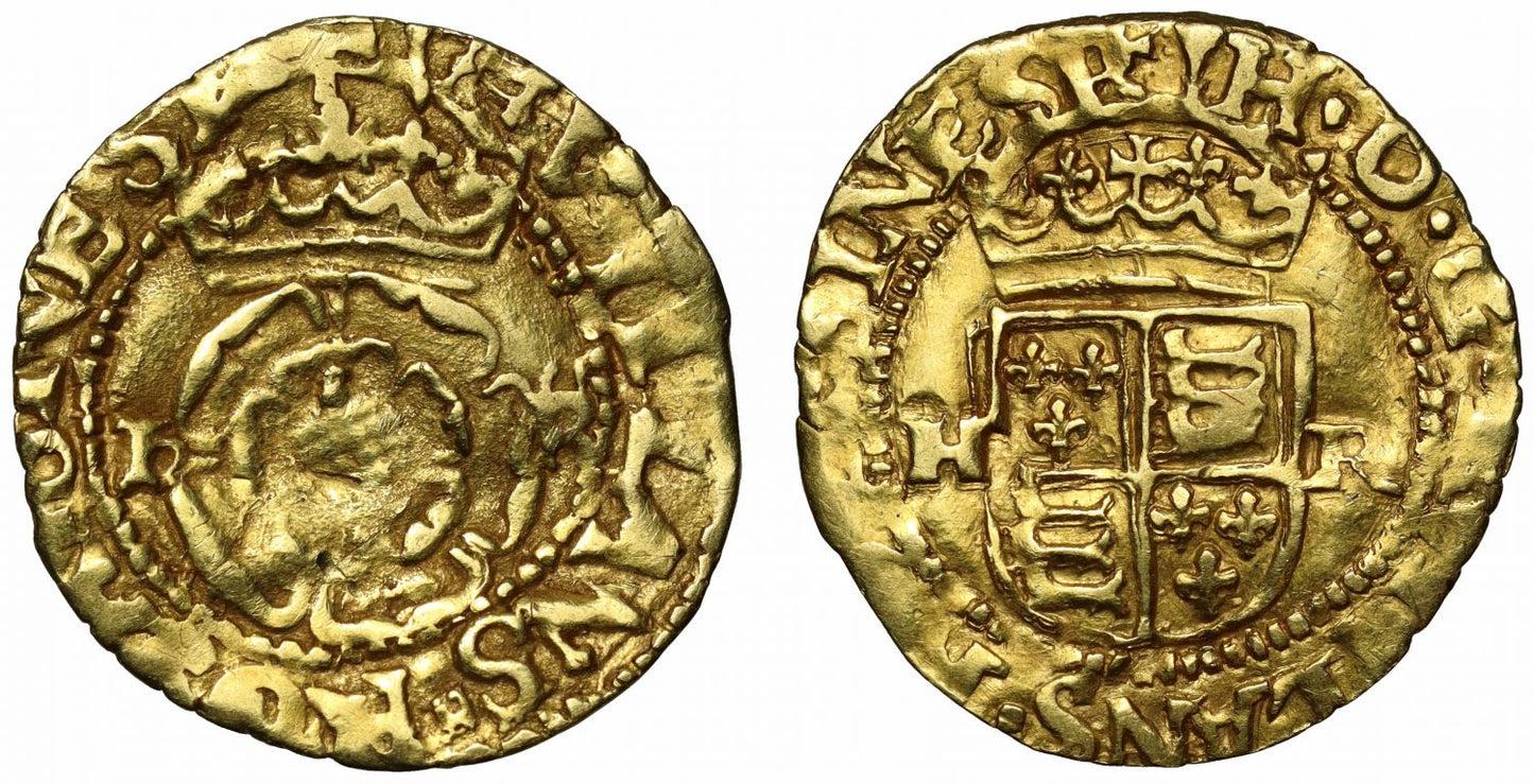 Henry VIII gold Halfcrown, posthumous issue, mm. arrow, H.D.G legend