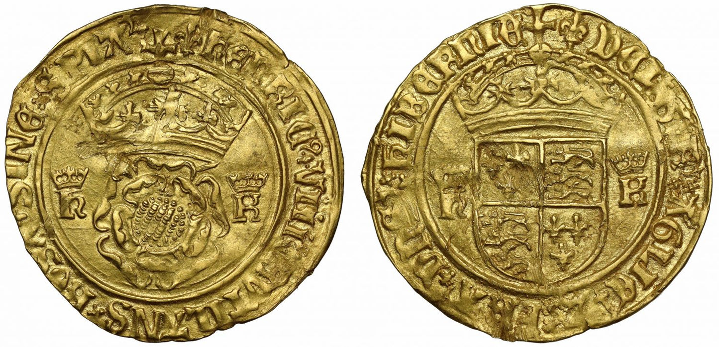 Henry VIII gold Crown, 2nd coinage, mm. lis, HK with Katherine of Aragon