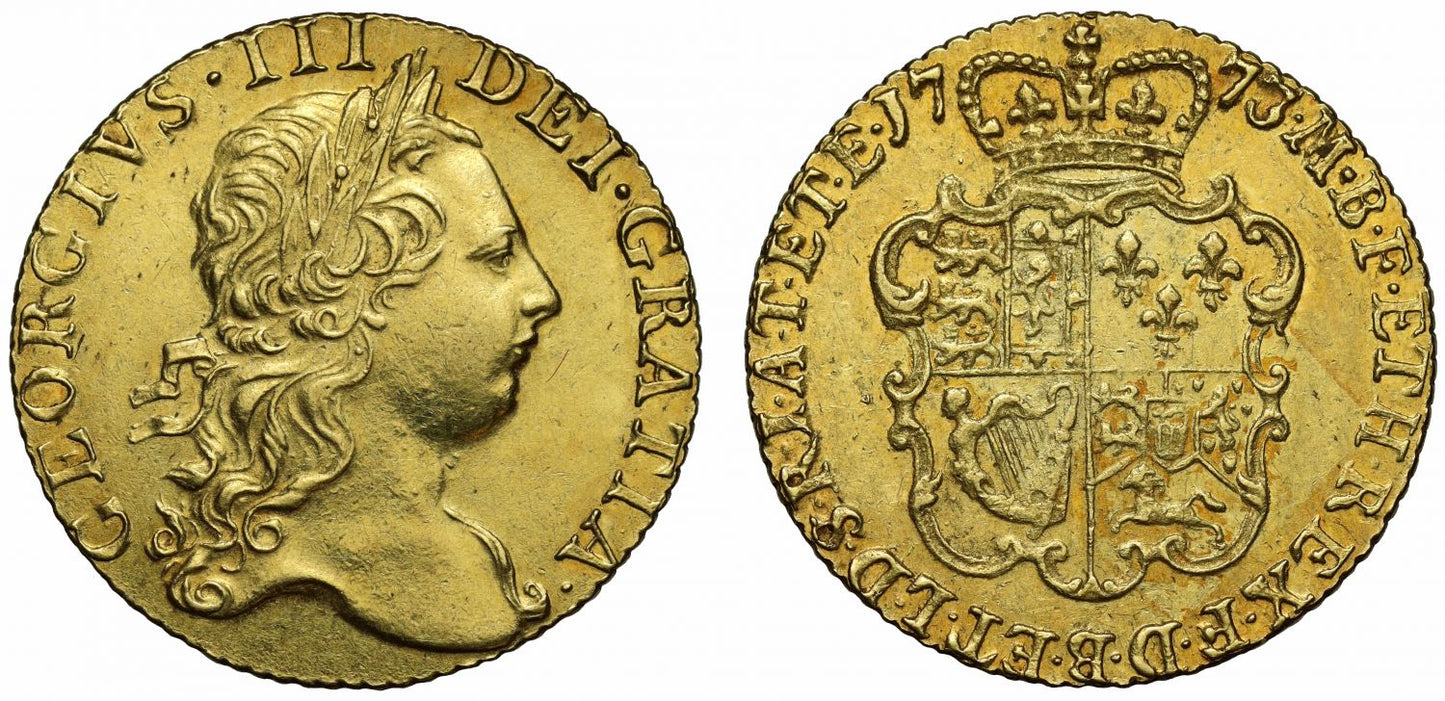 George III 1773 Guinea, rose reverse, 3rd head, type final year