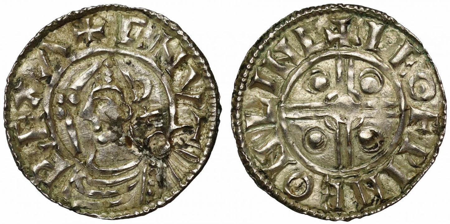 Canute Penny, Helmet type, Lincoln, Leofpine, extra cross behind head