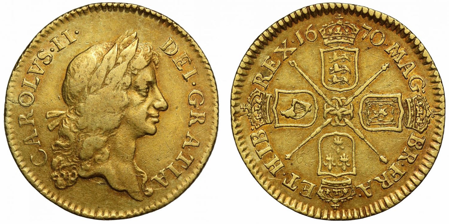 Charles II 1670 Half-Guinea, 2nd year denomination struck, ex Bartlett