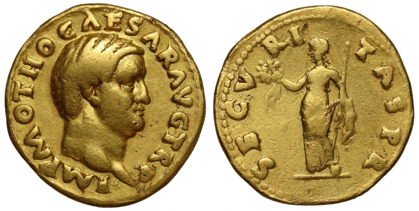 Very Rare Otho, Gold Aureus, Ch F, 5/5, 2/5, edge marks, scuffs, light smoothing, AD 69.