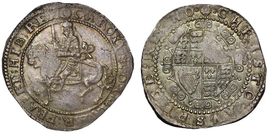 Charles I Halfcrown, Exeter, mm rose, 8 even scroll reverse, plate coin Bull, Besly, ex Simpson (1955), Brettell, Hunt and Adams