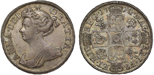 Anne 1714 Halfcrown, roses and plumes