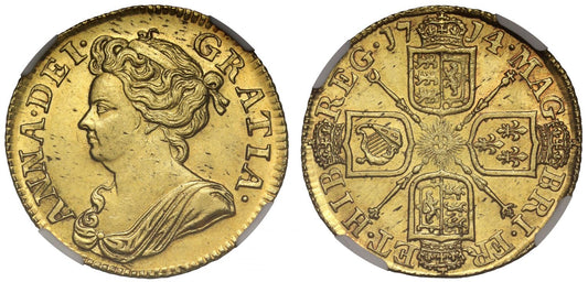 Anne 1714 Guinea, 3rd bust, MS64, 2nd finest, ex Long Island