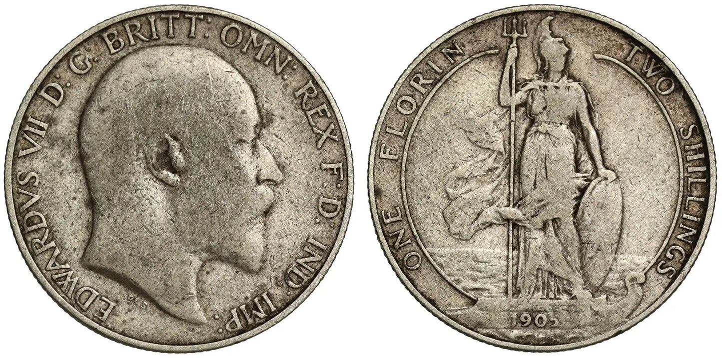 Edward VII 1905 Florin, the rarest date for this denomnation in this reign
