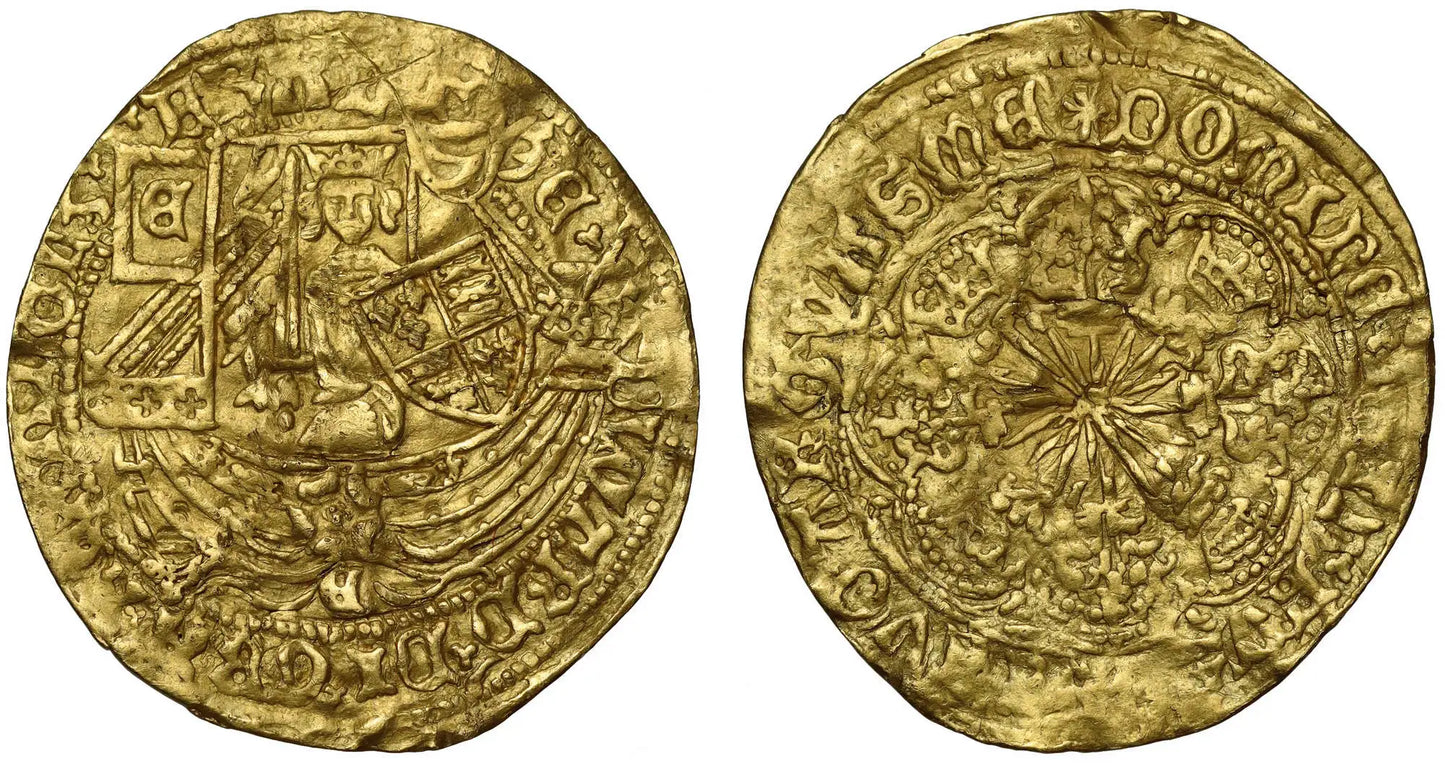 Edward IV, 1st Reign, gold Half-Ryal, York, E in waves for Eboracum