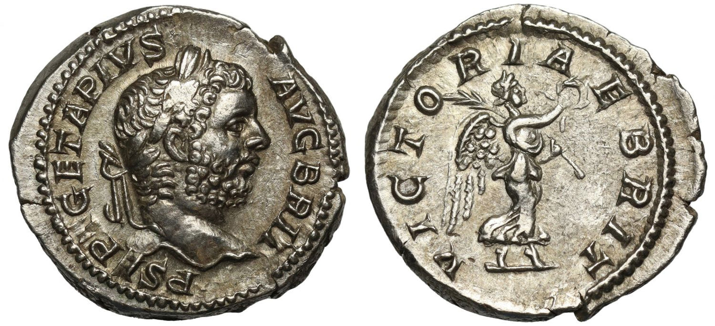 Romano-British Interest, Geta, as Augustus, Silver Denarius, Victory in Britain.