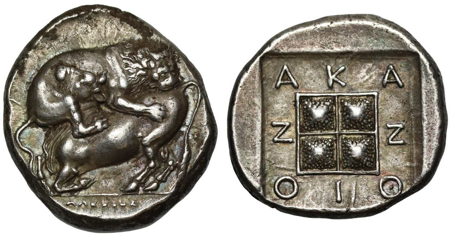 Macedonia, Akanthus, silver Tetradrachm, magistrate Alexios C, 370-360 BC