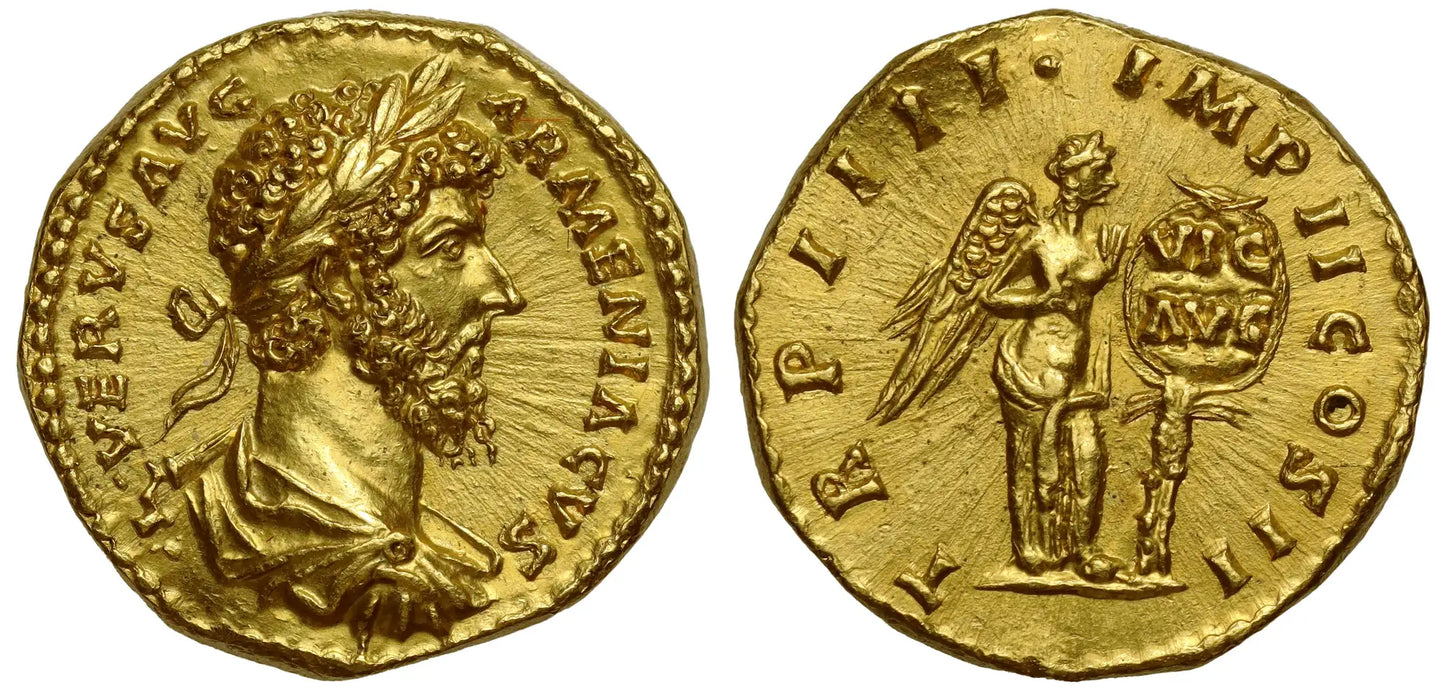Lucius Verus, Gold Aureus, Campaign and Victory in Armenia.