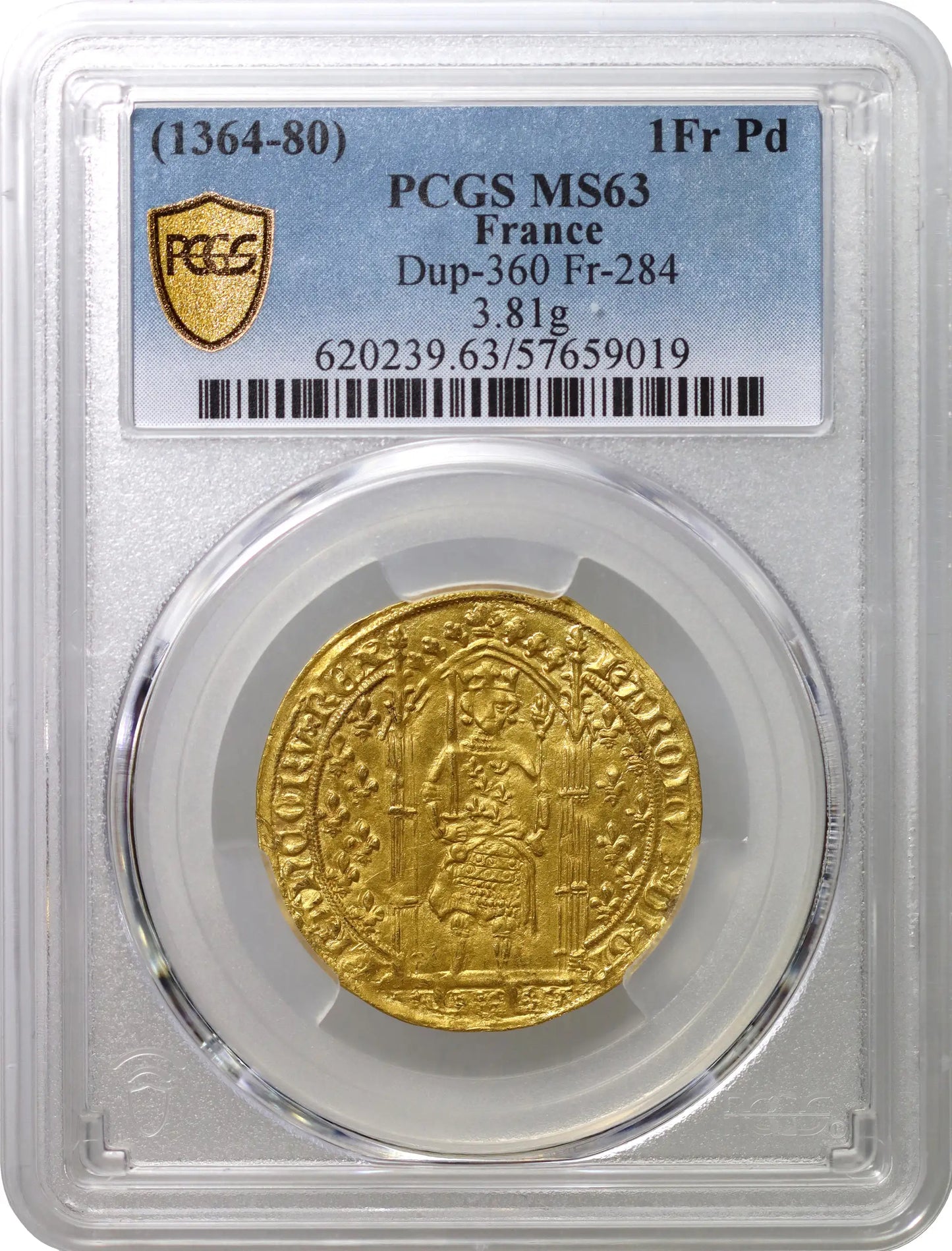 France, Charles V gold Franc a Pied, MS63
