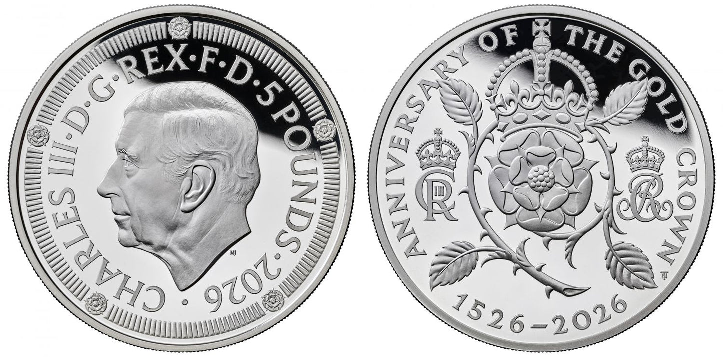Charles III 2026 silver PF70 FDI £5 - 500 Years of the Crown