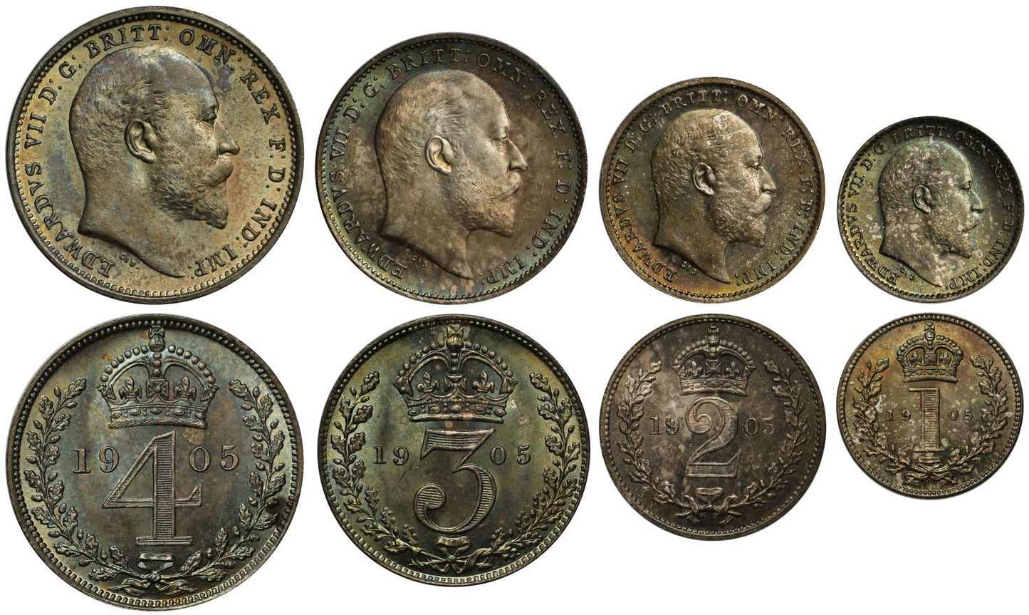 Edward VII 1905 Maundy Set with original Pass