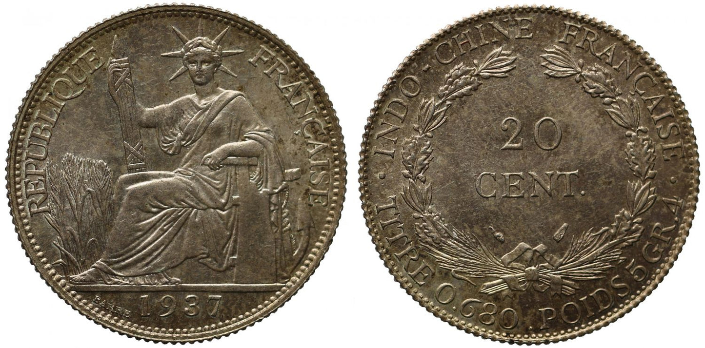 Indochina, Silver 20-Centimes 1937(a), Paris