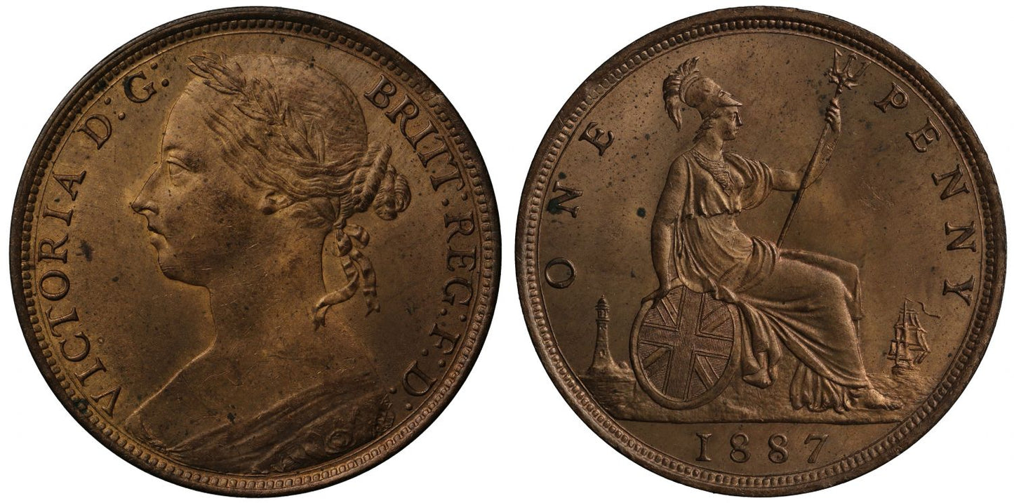 Victoria 1887 Penny, bun head type, Freeman dies 12+N