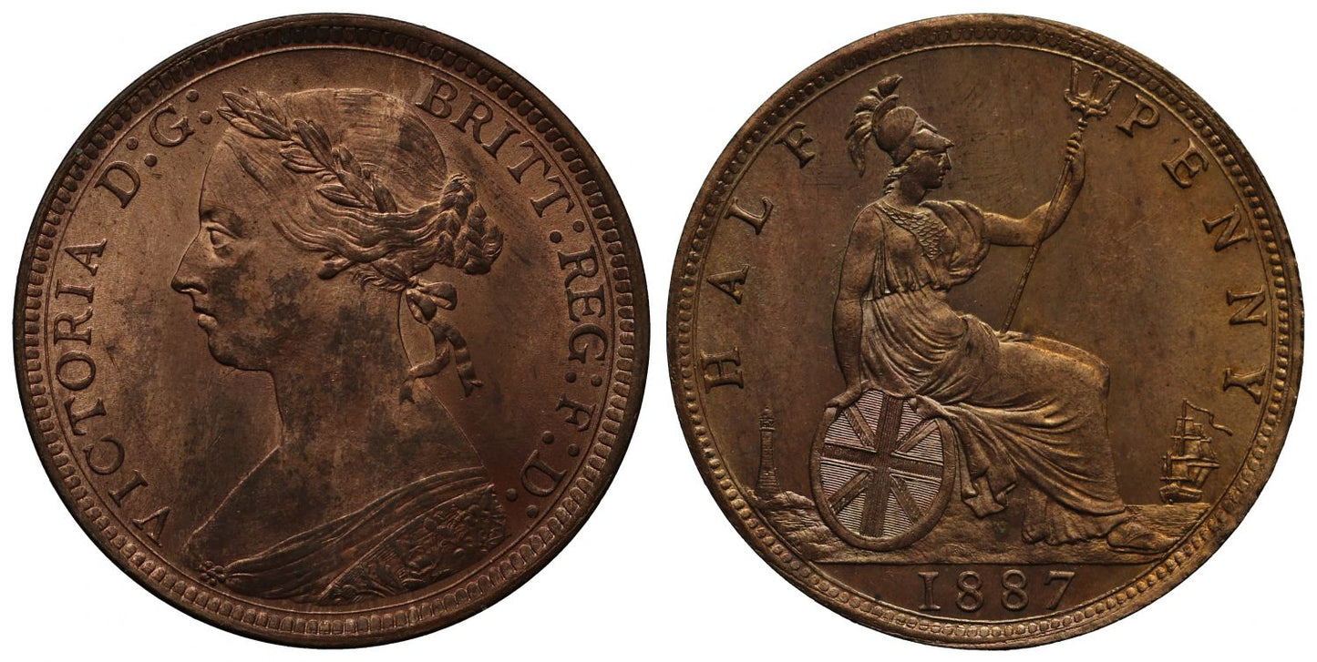 Victoria 1887 Halfpenny, bun head type, Freeman dies 17+S