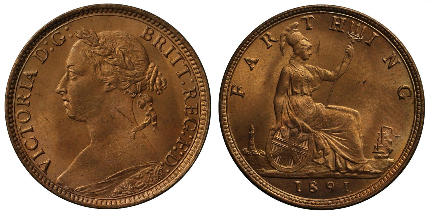 Victoria 1891 Farthing, bun head type, MS64+RD