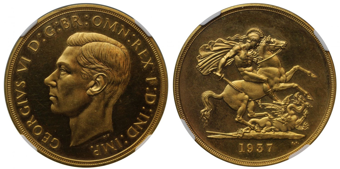 George VI 1937 Proof Five Pounds PF63 CAMEO