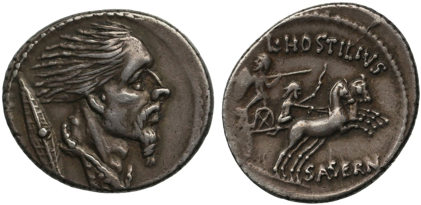 L. Hostilius Saserna, Silver Denarius