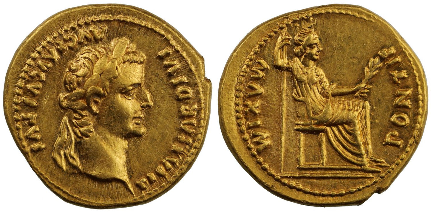 Tiberius, Gold Aureus, Lugdunum, NGC AU 5/5 3/5