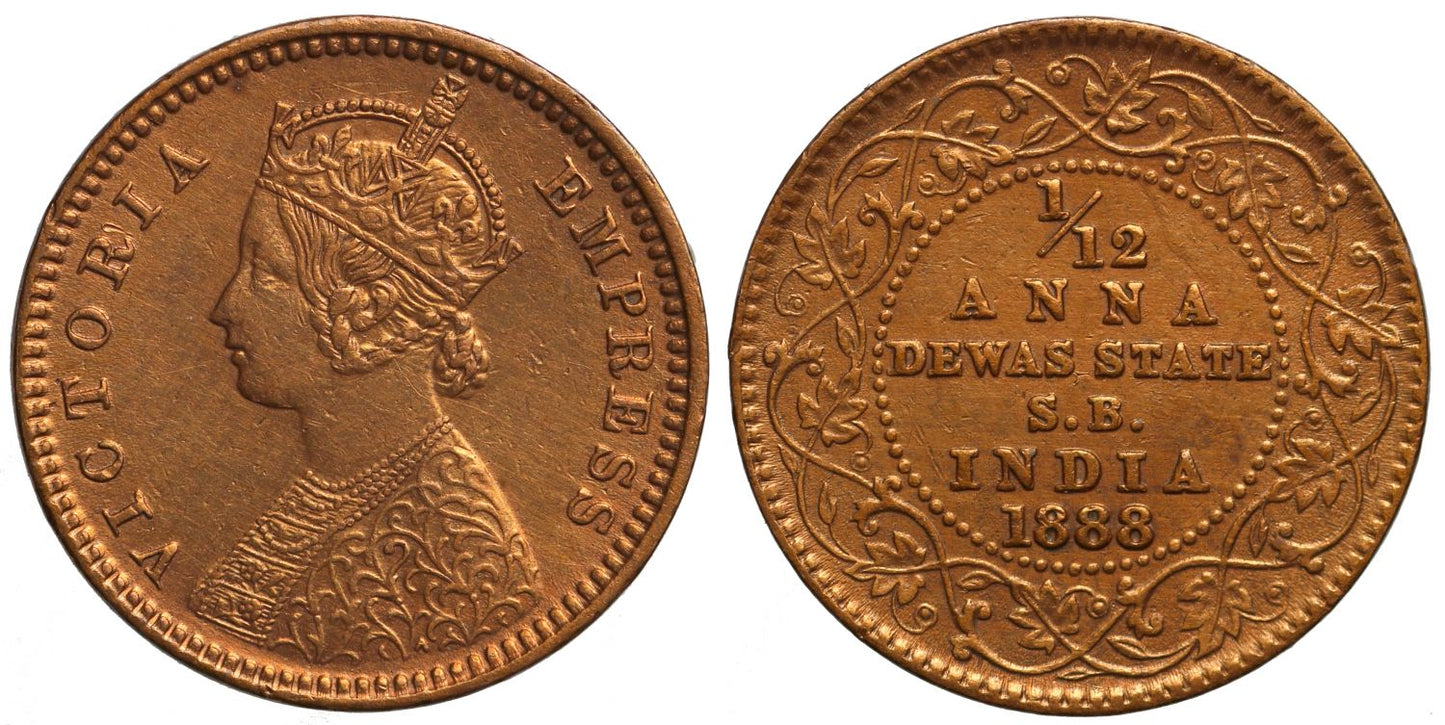 Dewas State, Senior Branch, 1/12-Anna, 1888.