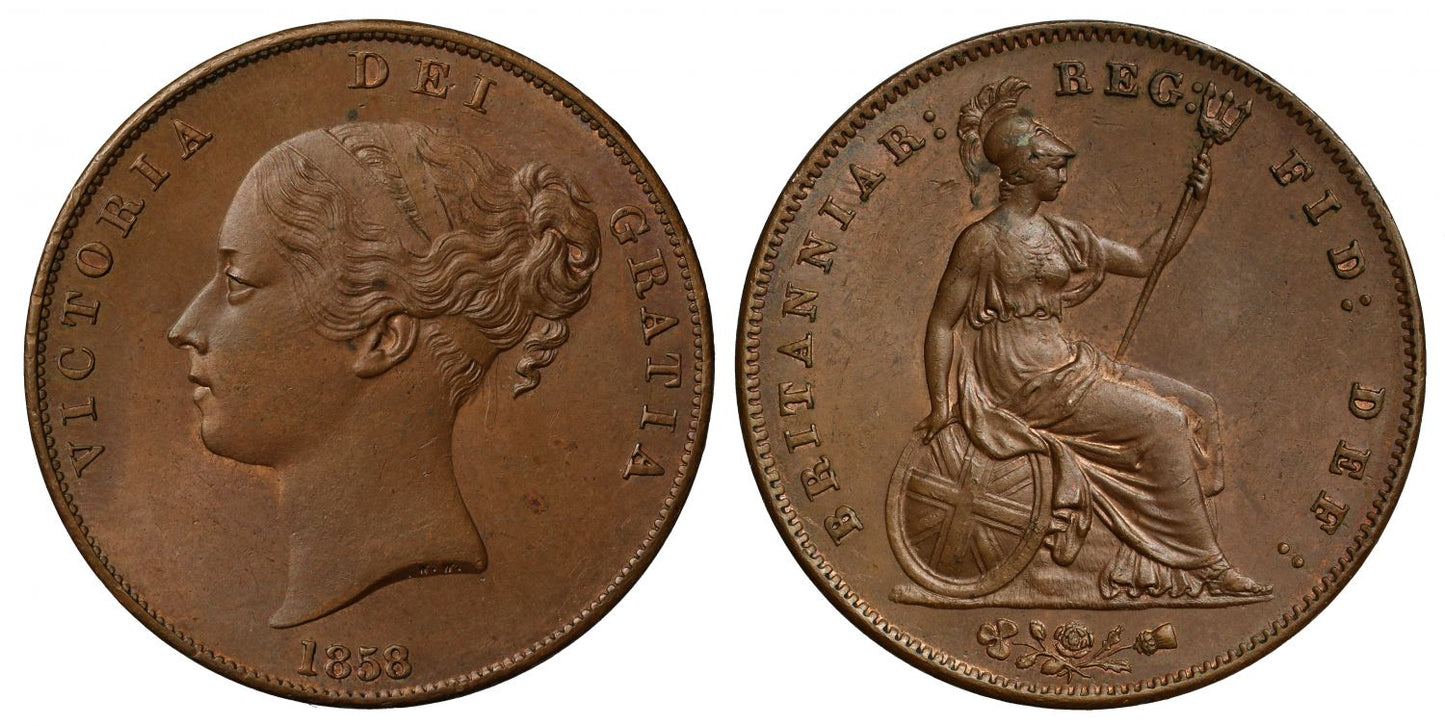 Victoria 1858 Penny, 8 struck over 7 in date