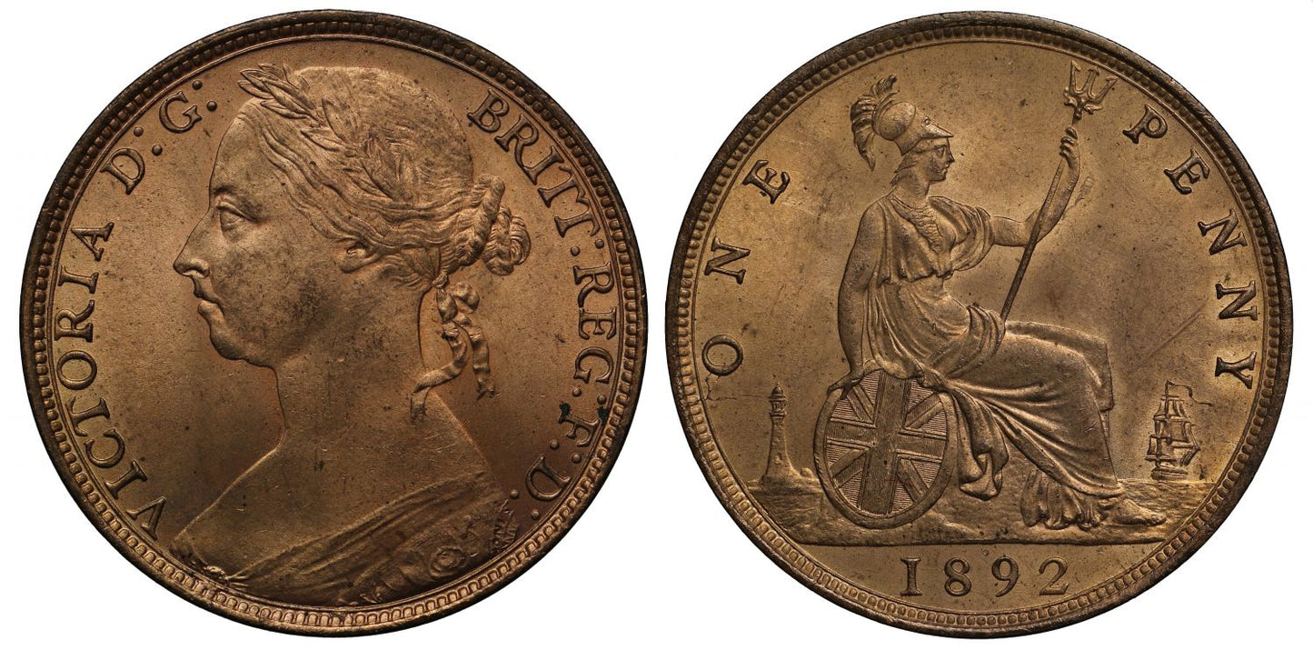Victoria 1892 Penny, bun head type