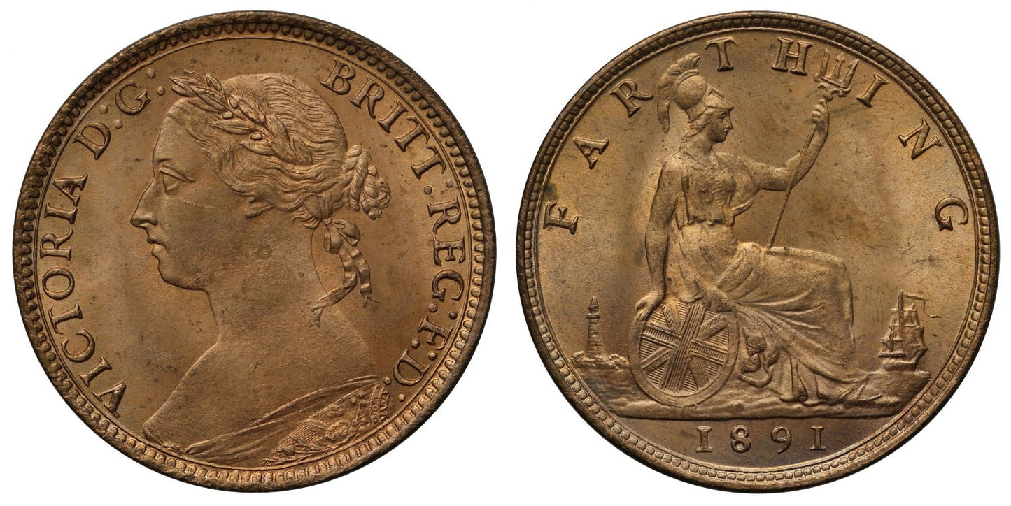 Victoria 1891 Farthing, bun head type