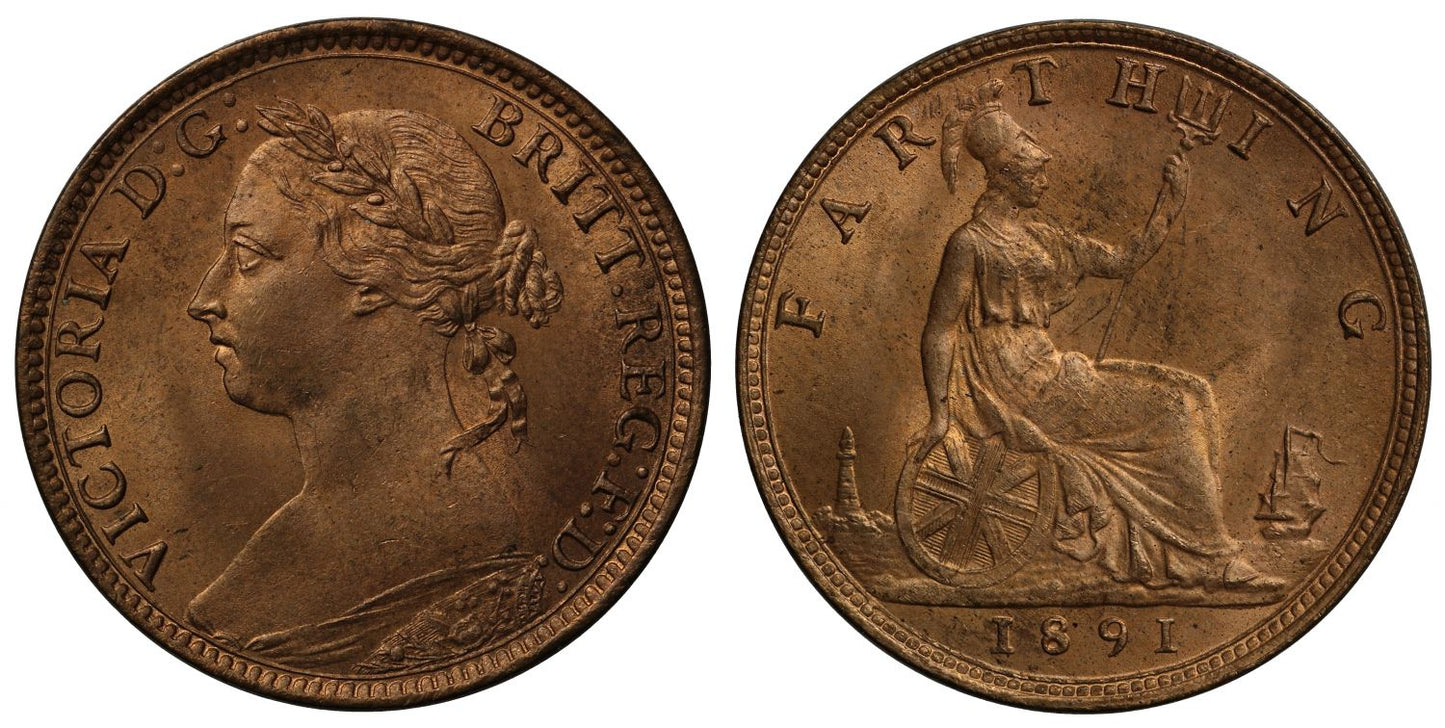 Victoria 1891 Farthing, bun head type